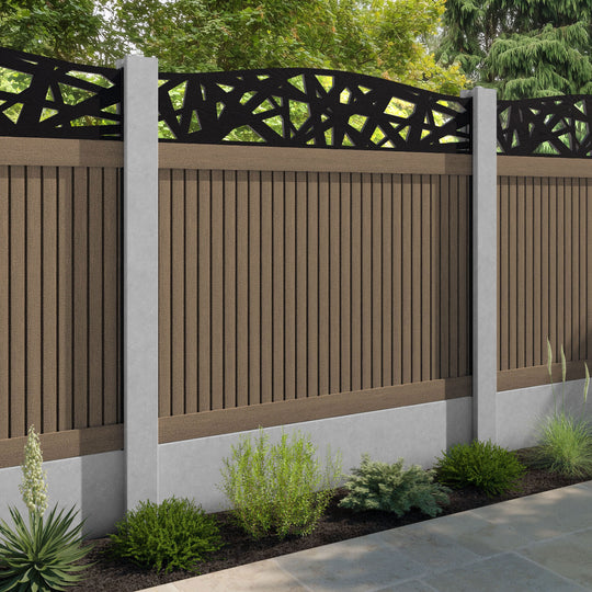 Virtis Prism Curved Top Fence Panel - Teak - for existing concrete posts