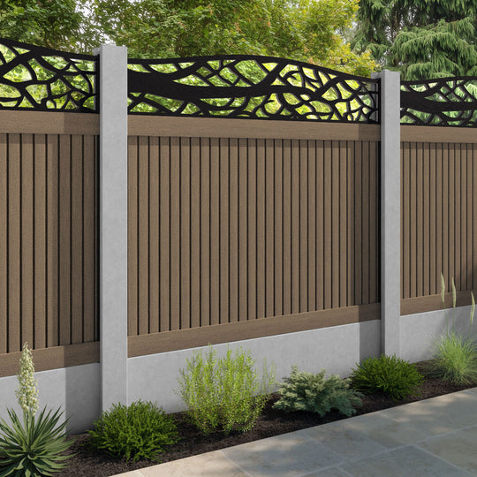 Virtis Twilight Curved Top Fence Panel - Teak - for existing concrete posts