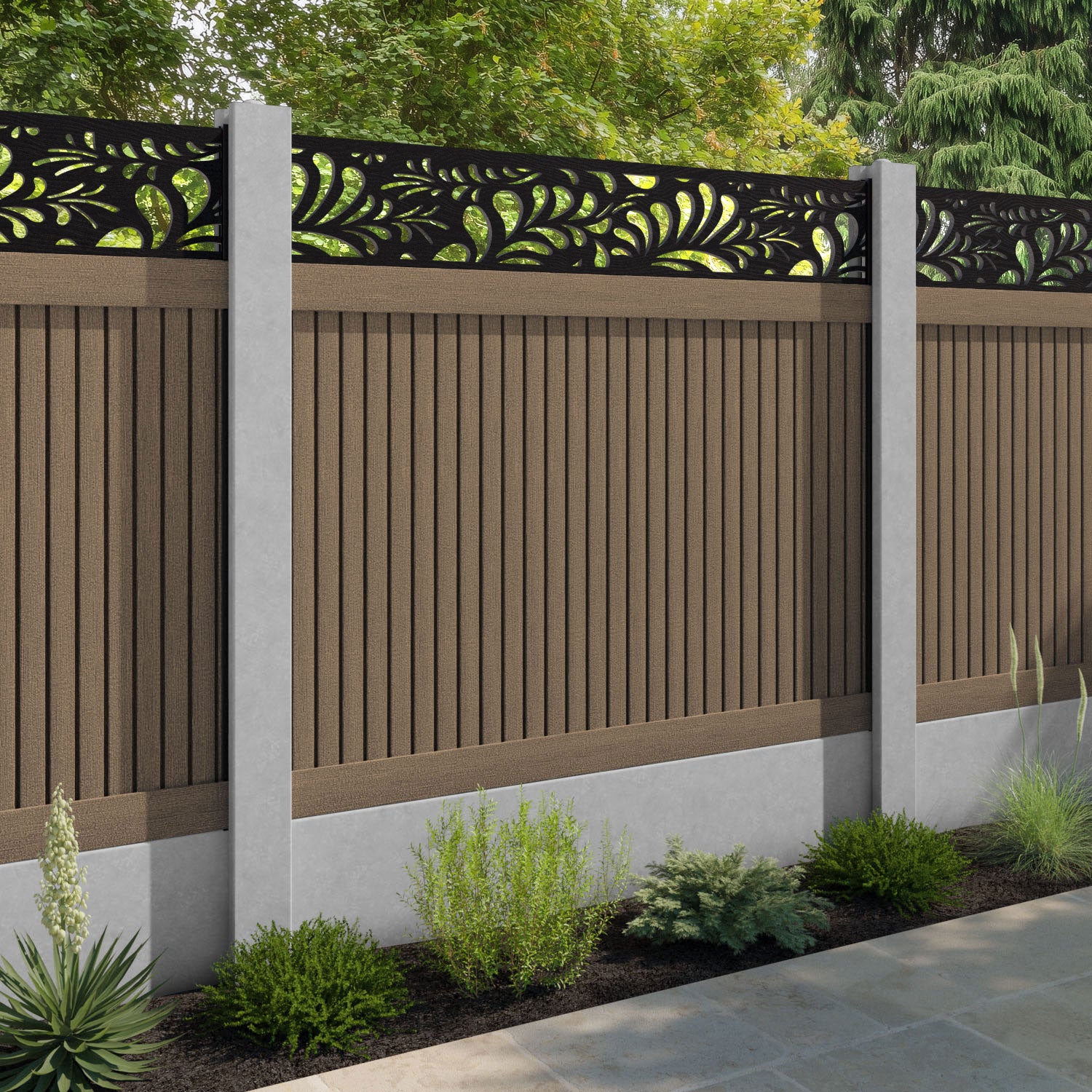 Virtis Petal Fence Panel - Teak - for existing concrete posts