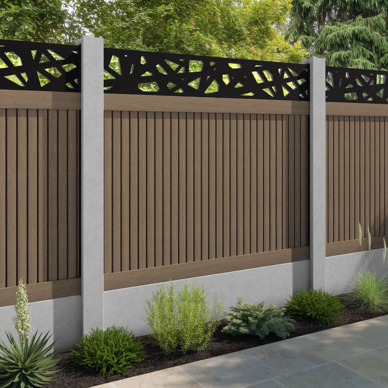 Virtis Prism Fence Panel - Teak - for existing concrete posts