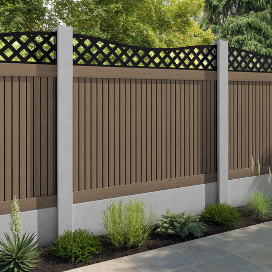 Virtis Low Wave Fence Panel - Teak - for existing concrete posts