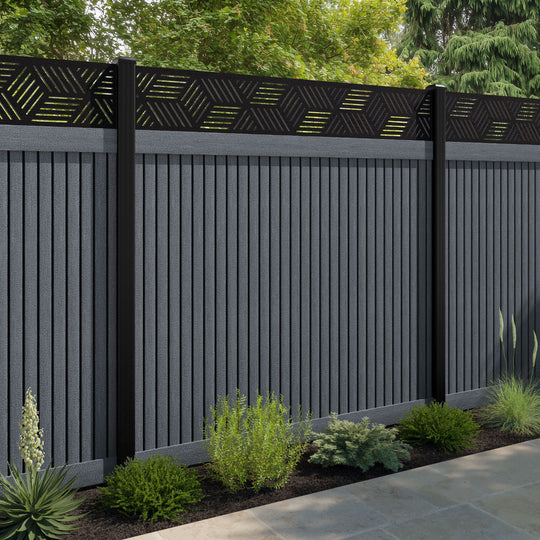 Virtis Cubed Fence Panel - Anthracite - with our aluminium posts