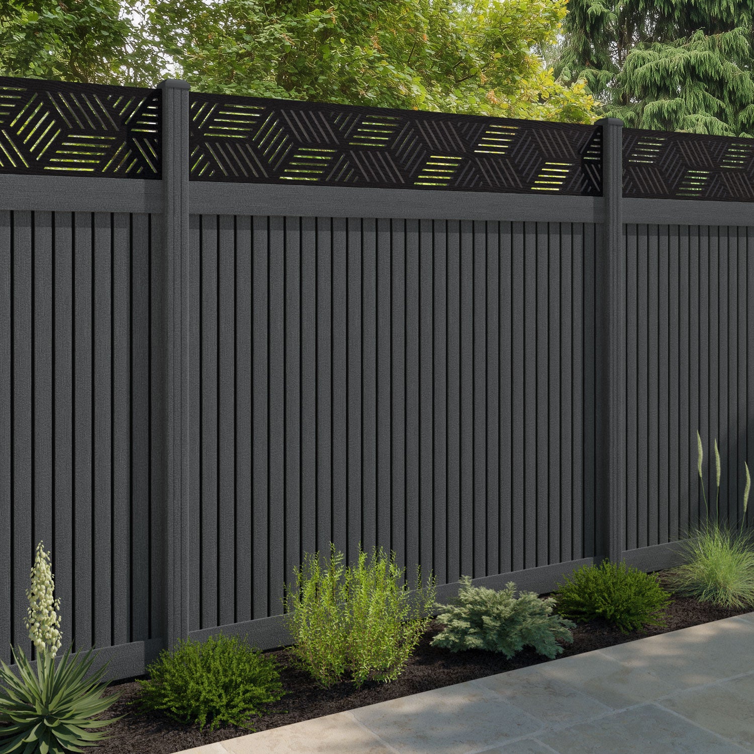 Virtis Cubed Fence Panel - Dark Grey - with our composite posts