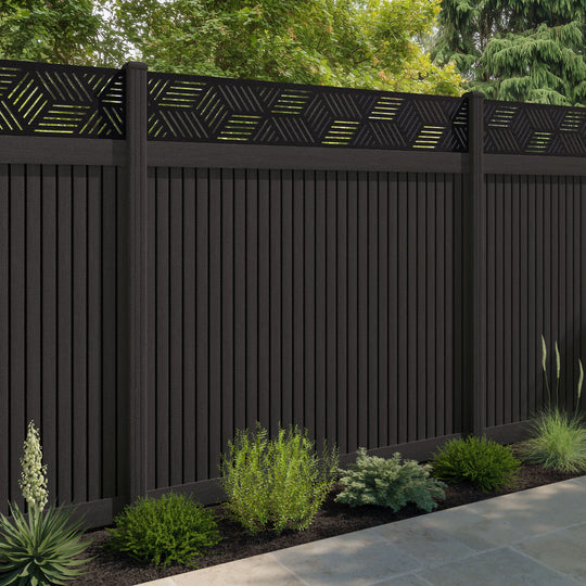 Virtis Cubed Fence Panel - Dark Oak - with our composite posts