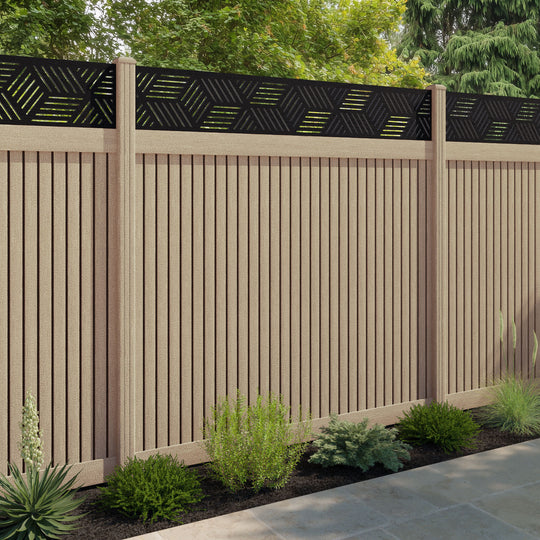 Virtis Cubed Fence Panel - Light Oak - with our composite posts