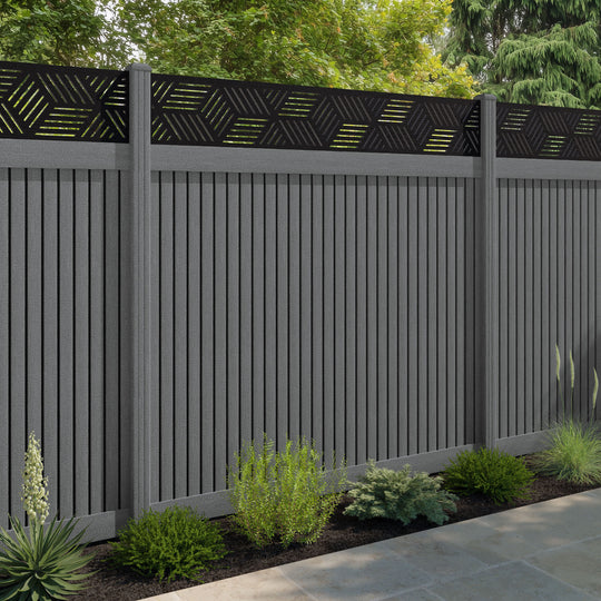Virtis Cubed Fence Panel - Mid Grey - with our composite posts