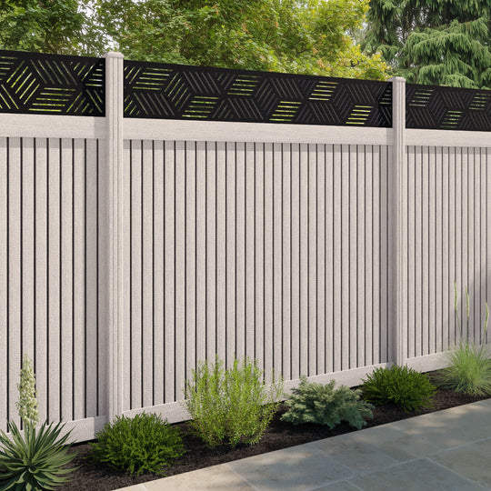 Virtis Cubed Fence Panel - Mid Stone - with our composite posts