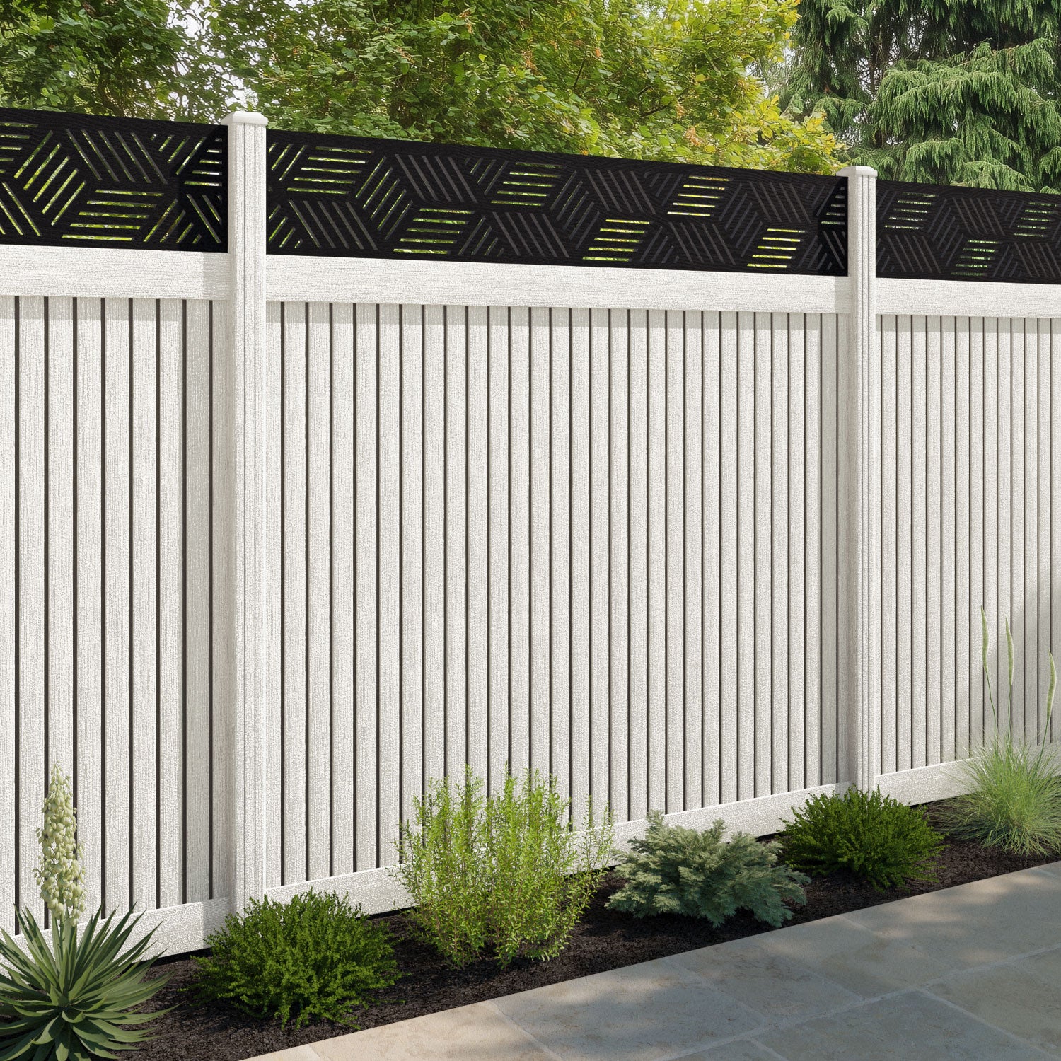 Virtis Cubed Fence Panel - Light Stone - with our composite posts