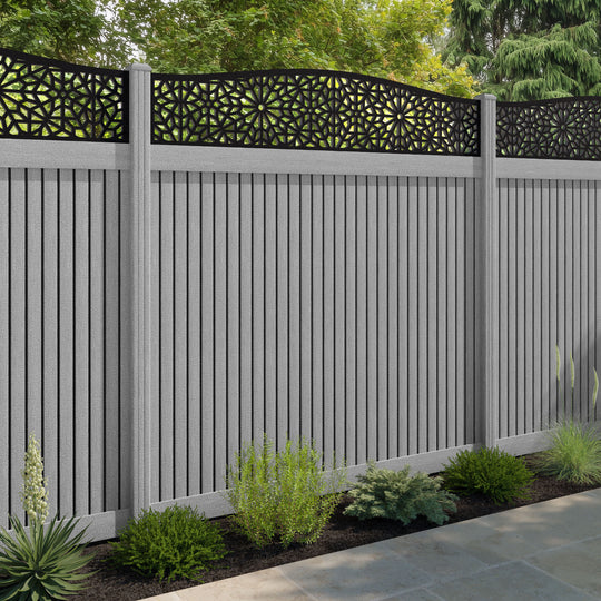 Virtis Alnara Curved Top Fence Panel - Light Grey - with our composite posts