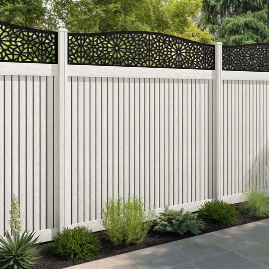 Virtis Alnara Curved Top Fence Panel - Light Stone - with our composite posts