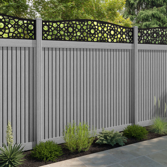 Virtis Ambar Curved Top Fence Panel - Light Grey - with our composite posts