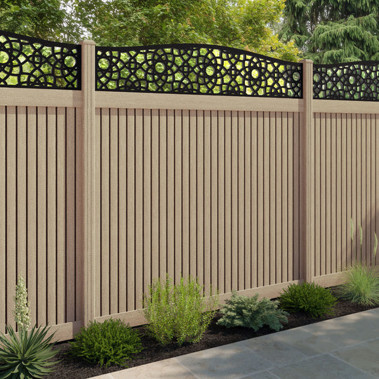 Virtis Ambar Curved Top Fence Panel - Light Oak - with our composite posts