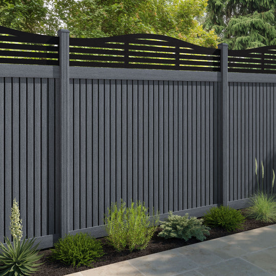 Virtis Aspen Curved Top Fence Panel - Anthracite - with our composite posts