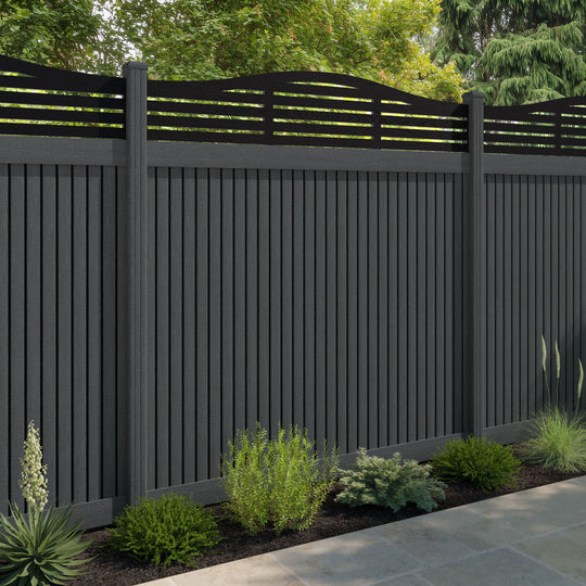 Virtis Aspen Curved Top Fence Panel - Dark Grey - with our composite posts