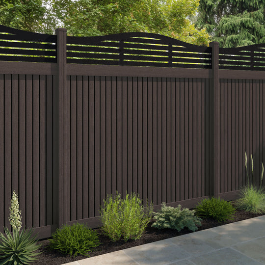 Virtis Aspen Curved Top Fence Panel - Mid Brown - with our composite posts