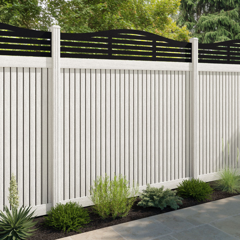 Virtis Aspen Curved Top Fence Panel - Light Stone - with our composite posts