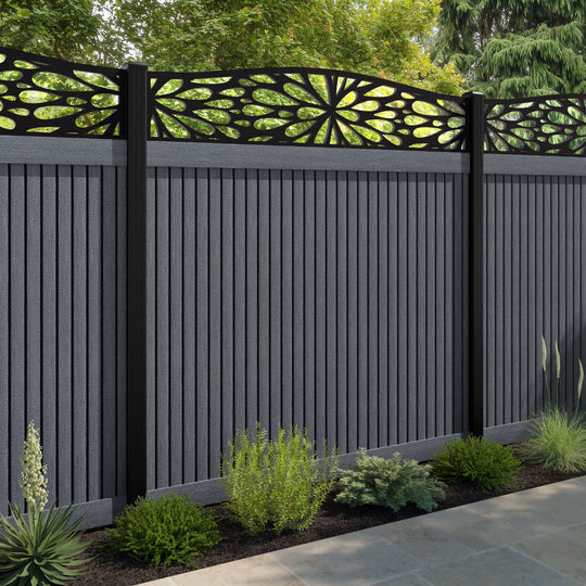 Virtis Blossom Curved Top Fence Panel - Anthracite - with our aluminium posts