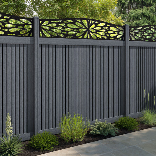 Virtis Blossom Curved Top Fence Panel - Anthracite - with our composite posts