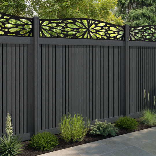 Virtis Blossom Curved Top Fence Panel - Dark Grey - with our composite posts