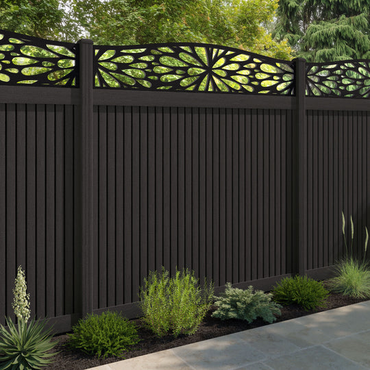 Virtis Blossom Curved Top Fence Panel - Dark Oak - with our composite posts