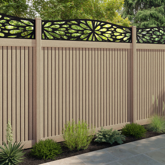 Virtis Blossom Curved Top Fence Panel - Light Oak - with our composite posts