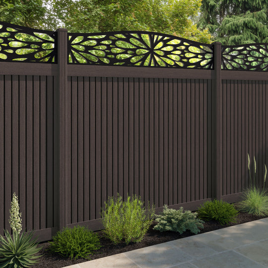 Virtis Blossom Curved Top Fence Panel - Mid Brown - with our composite posts