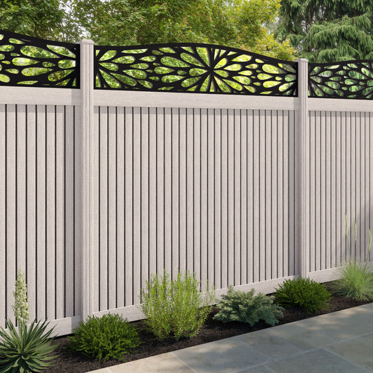 Virtis Blossom Curved Top Fence Panel - Mid Stone - with our composite posts