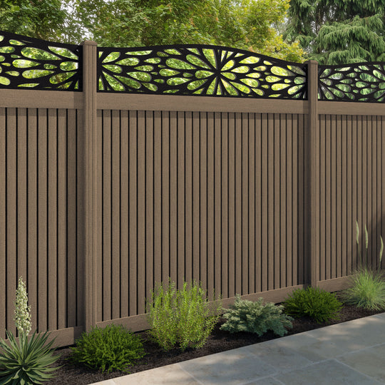 Virtis Blossom Curved Top Fence Panel - Teak - with our composite posts