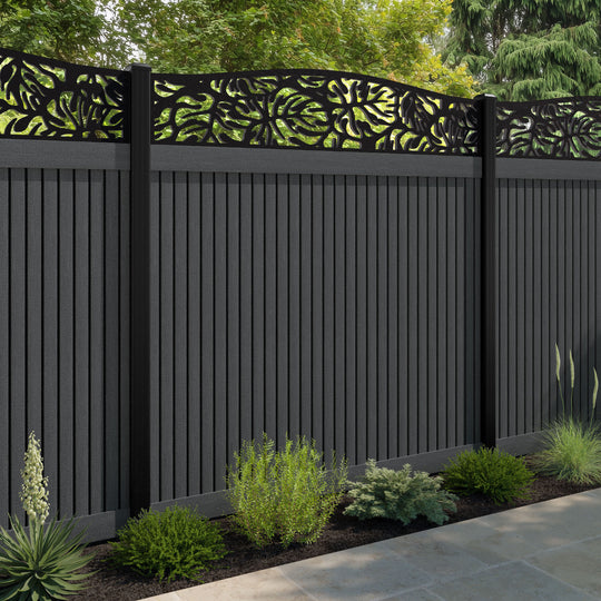 Virtis Botanic Curved Top Fence Panel - Dark Grey - with our aluminium posts
