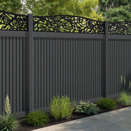 Virtis Botanic Curved Top Fence Panel - Dark Grey - with our composite posts