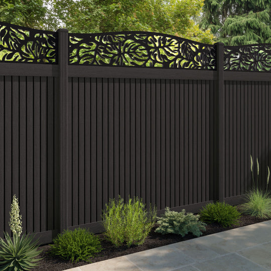 Virtis Botanic Curved Top Fence Panel - Dark Oak - with our composite posts