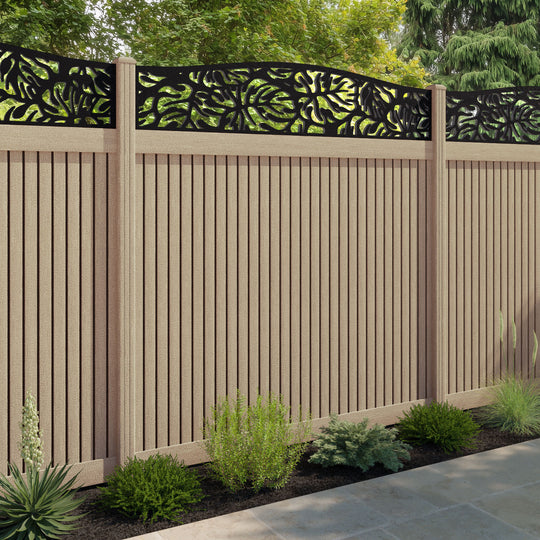 Virtis Botanic Curved Top Fence Panel - Light Oak - with our composite posts
