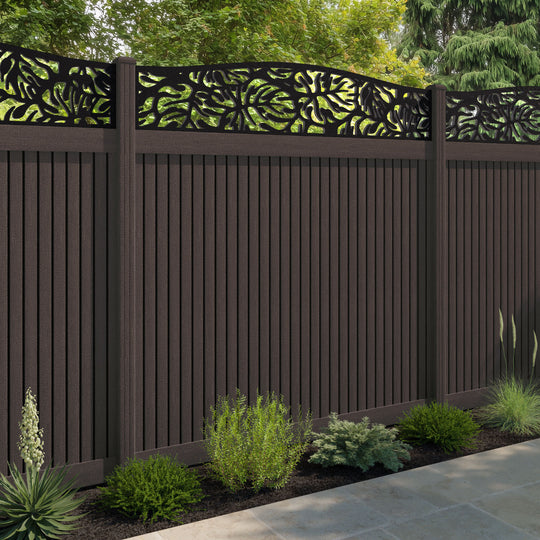Virtis Botanic Curved Top Fence Panel - Mid Brown - with our composite posts