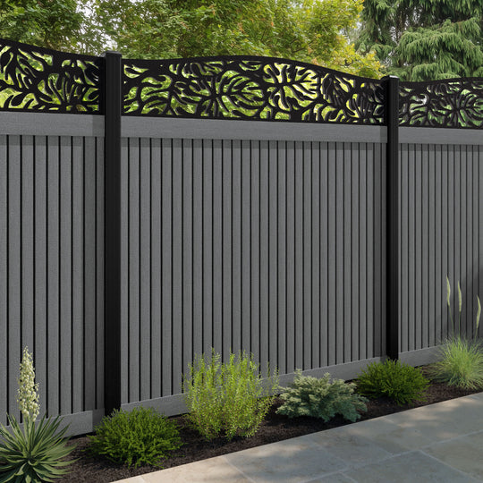 Virtis Botanic Curved Top Fence Panel - Mid Grey - with our aluminium posts