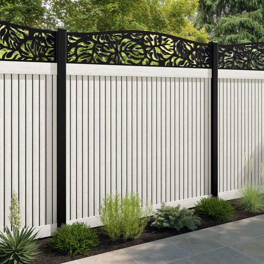 Virtis Botanic Curved Top Fence Panel - Light Stone - with our aluminium posts