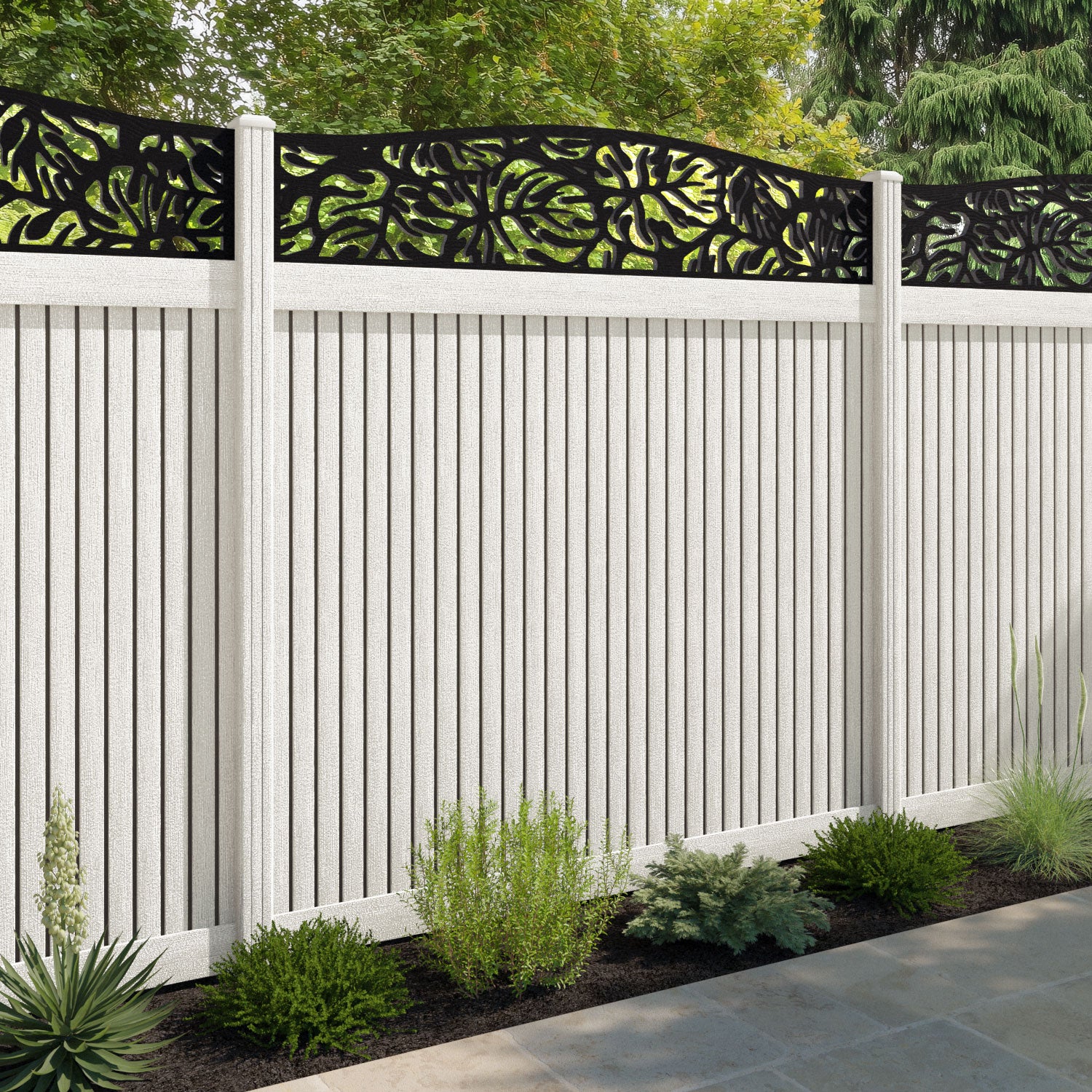 Virtis Botanic Curved Top Fence Panel - Light Stone - with our composite posts