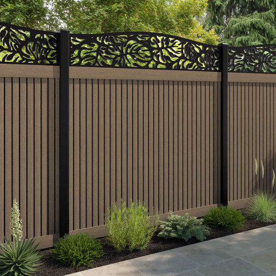 Virtis Botanic Curved Top Fence Panel - Teak - with our aluminium posts