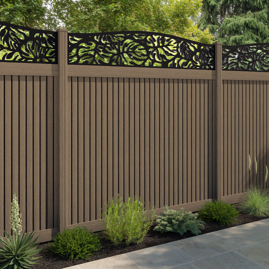 Virtis Botanic Curved Top Fence Panel - Teak - with our composite posts