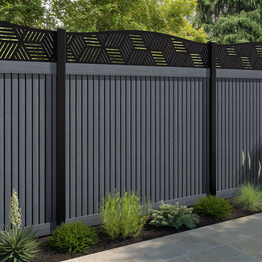 Virtis Cubed Curved Top Fence Panel - Anthracite - with our aluminium posts