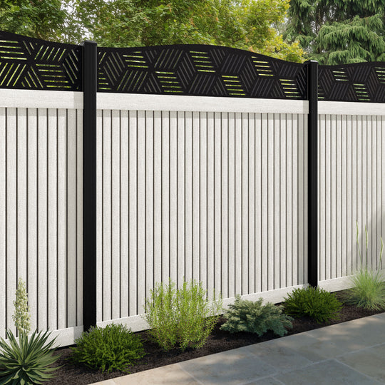 Virtis Cubed Curved Top Fence Panel - Light Stone - with our aluminium posts