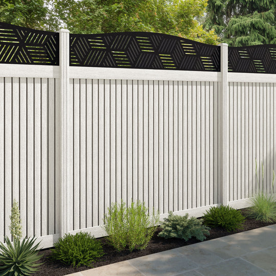 Virtis Cubed Curved Top Fence Panel - Light Stone - with our composite posts