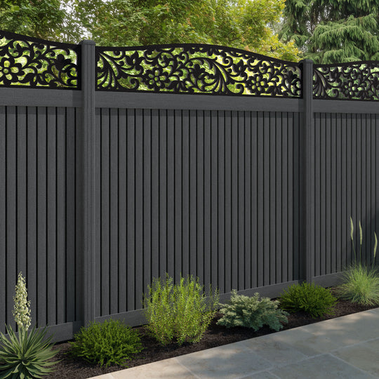 Virtis Eden Curved Top Fence Panel - Dark Grey - with our composite posts
