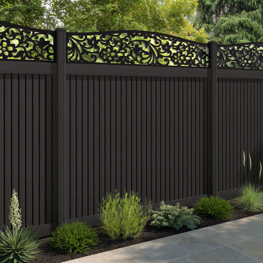 Virtis Eden Curved Top Fence Panel - Dark Oak - with our composite posts