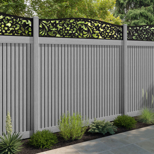 Virtis Eden Curved Top Fence Panel - Light Grey - with our composite posts