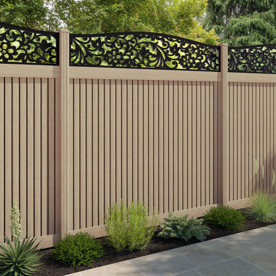 Virtis Eden Curved Top Fence Panel - Light Oak - with our composite posts