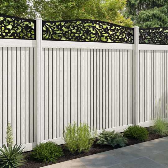 Virtis Eden Curved Top Fence Panel - Light Stone - with our composite posts