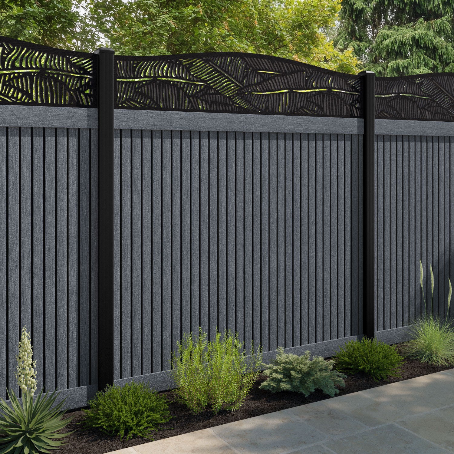 Virtis Feather Curved Top Fence Panel - Anthracite - with our composite posts