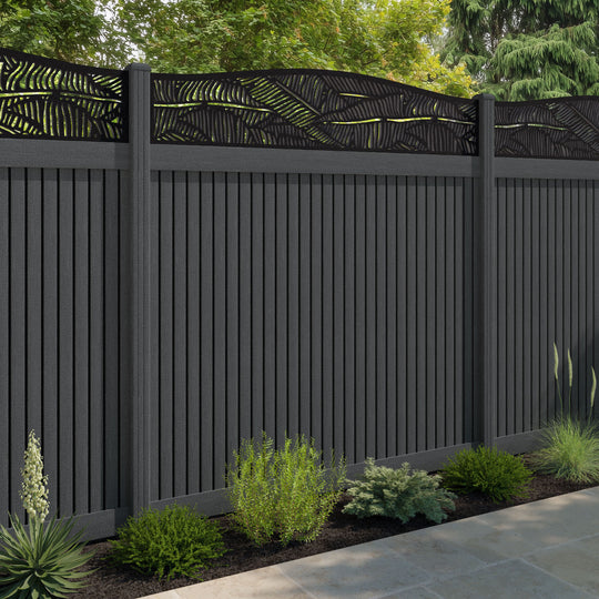 Virtis Feather Curved Top Fence Panel - Dark Grey - with our composite posts