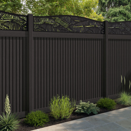 Virtis Feather Curved Top Fence Panel - Dark Oak - with our composite posts