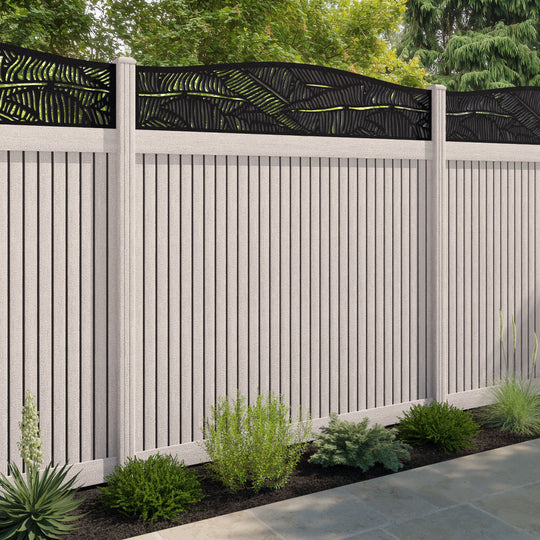 Virtis Feather Curved Top Fence Panel - Mid Stone - with our composite posts